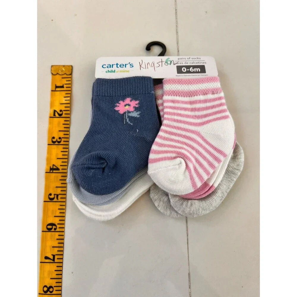Carter's Newborn Baby Girls 6 pack Floral Crew Cuffed Socks NEW 0-6 Months